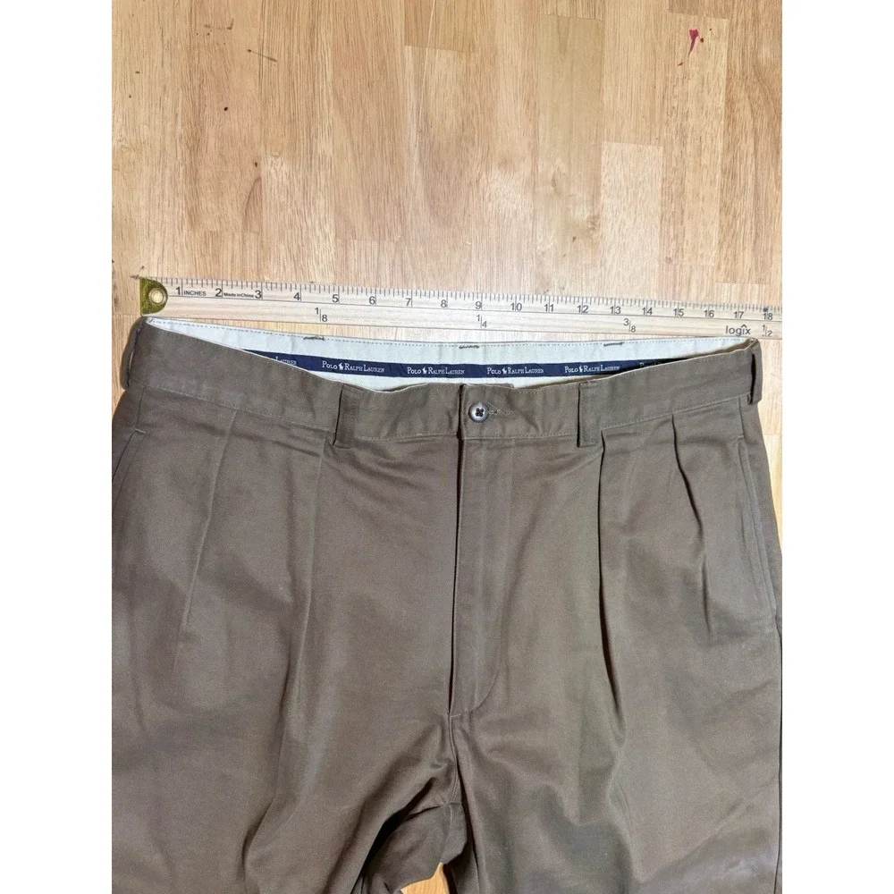 Vintage Polo Ralph Lauren Chino Pants Mens 35x32 Brown Pleated 100% Cotton